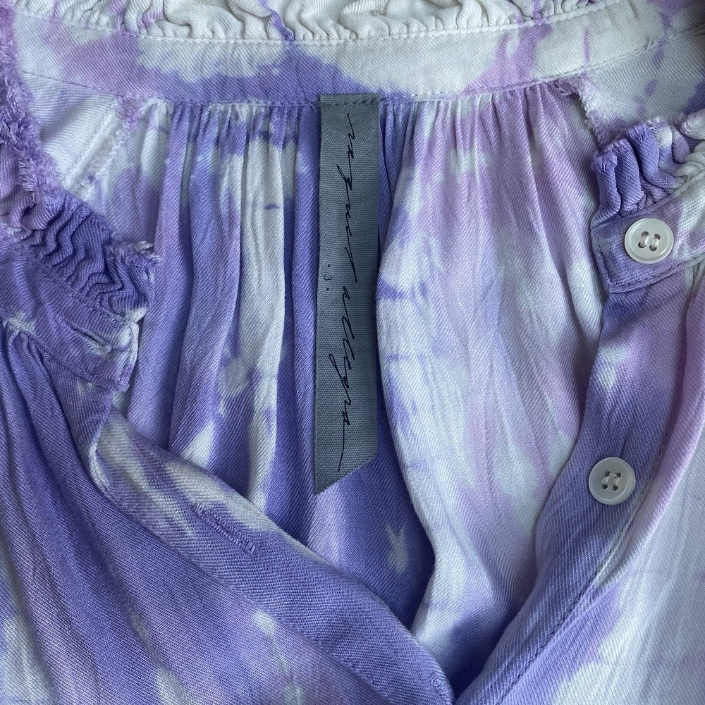 Raquel Allegra Tie Dye Poet Peasant Boho Blouse Purple White Viscose Sz 3 Large - Picture 2 of 9